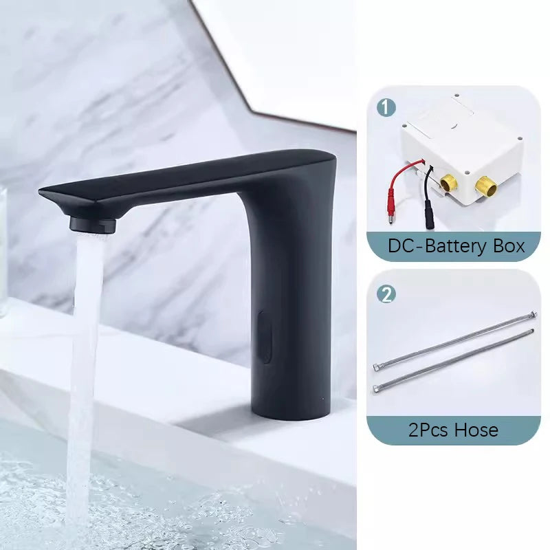 NEW 3 Colors Automatic Sensor Touchless Bathroom Faucet, Modern Basin Faucet for Sink 1 Hole, Waterfall Single Hole Bathroom Sink Faucet Home Bathroom Kitchen Washing Accessories