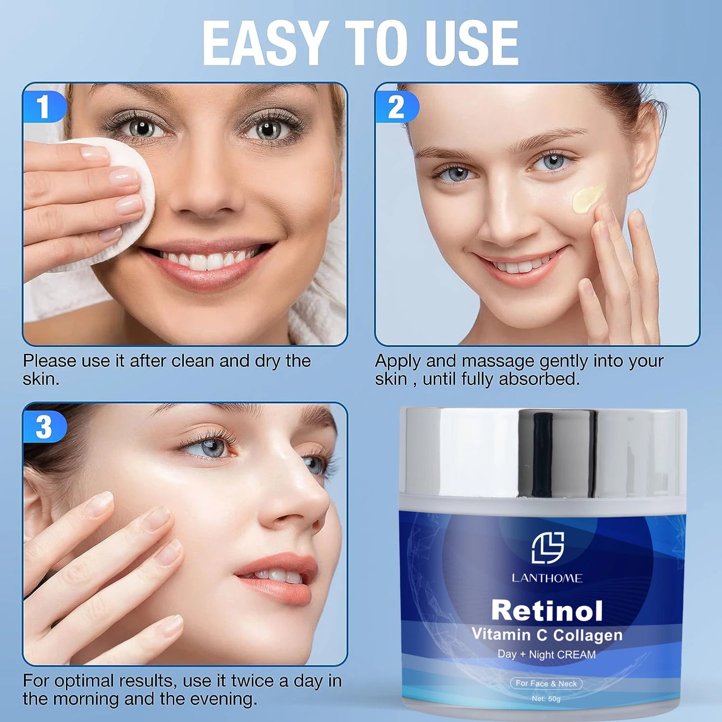 Retinol Professional Lanthome Whitening Collagen For Face Night and Day Reduces Wrinkles Lifting Brighten Moisturizing For Women