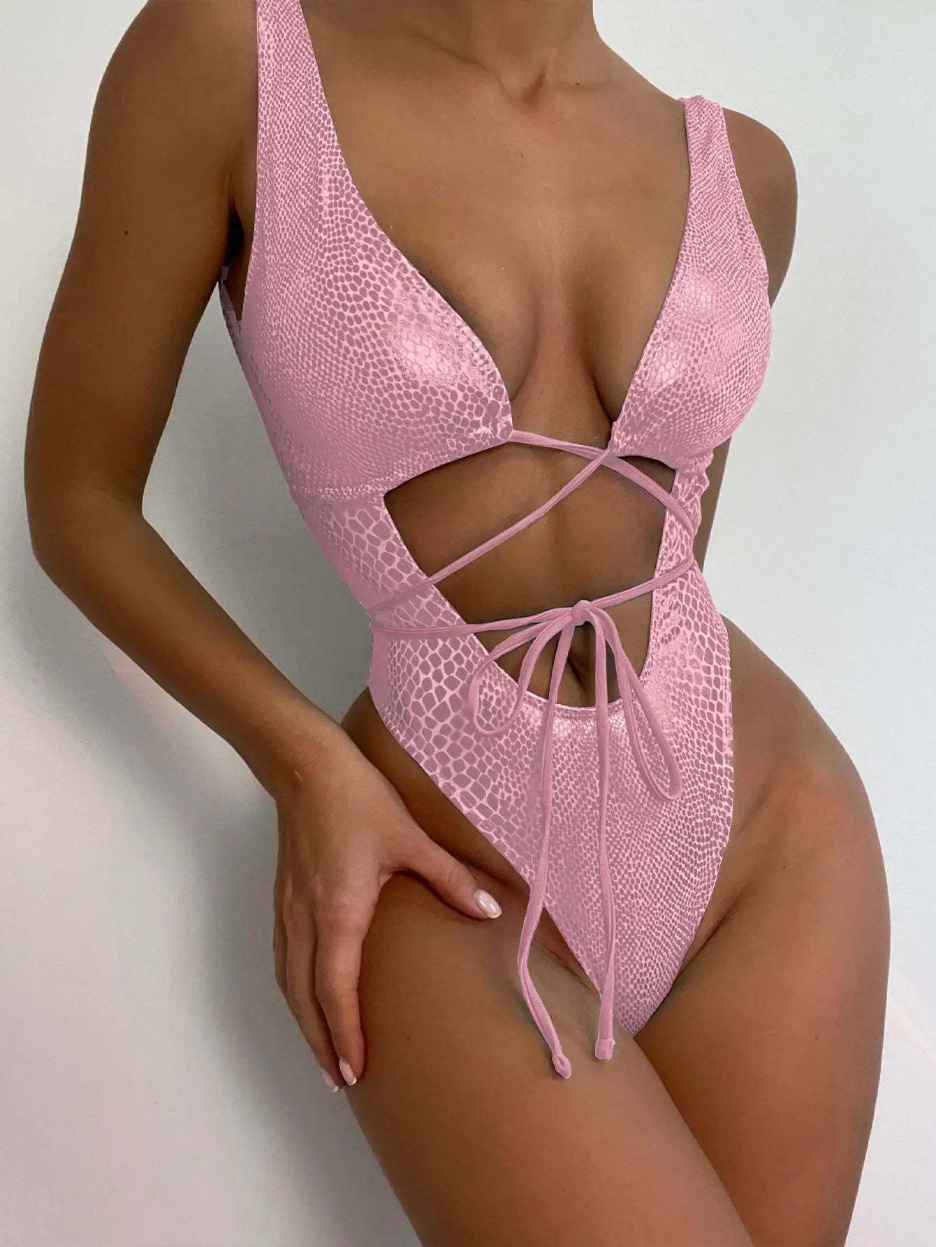 8 Colors Women's Sexy Snakeskin Swimsuit  One Piece Monokini Swimsuit New Front Cut Out Bandage Sequin Golden Silver Snakeskin Bathing Suit