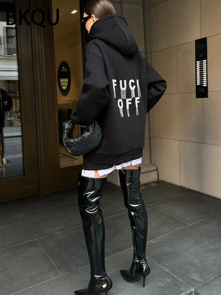 Chain Tassel Oversized Hooded Sweatshirts Goth Punk Streetwear Rhinestones Letter Loose Hoodie Women 2023 Fashion Diamond
