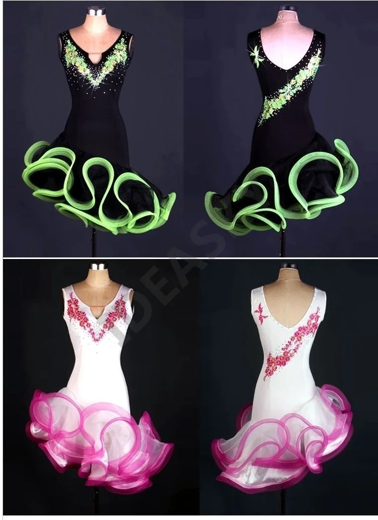 NEW Arrivals S-2XL 3 Colors Cha Cha Rumba Samba tango salsa Latin Dance Dress Women Ballroom Competition Dancing Dresses Latin Adults/kids for Children Ladies