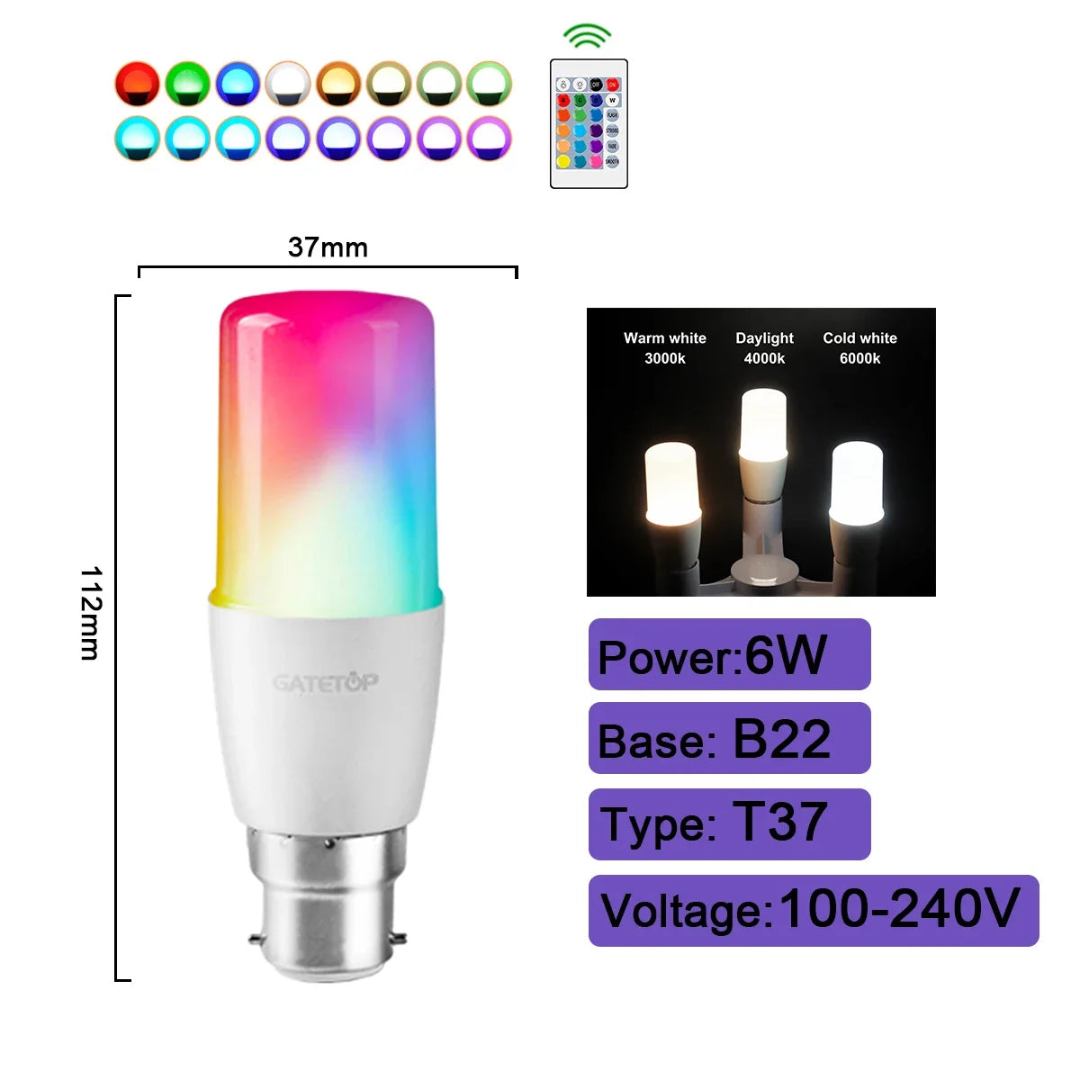 NEW Arrivals 5-10 PCS Set Smart RGB-6000K LED Bulb Spotlight E27 E14 B22 GU10 with Infrared Remote Control, Suitable for Colorful Home Bedroom Living Room Party  Lighting