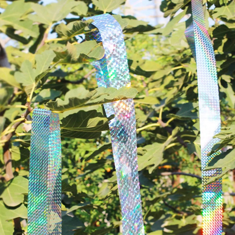 2 Rolls Bird Scare Type Ribbon, Deterrent Visual Audible Reflective Tape to Keep Away Birds, Double Sided Flash Tape