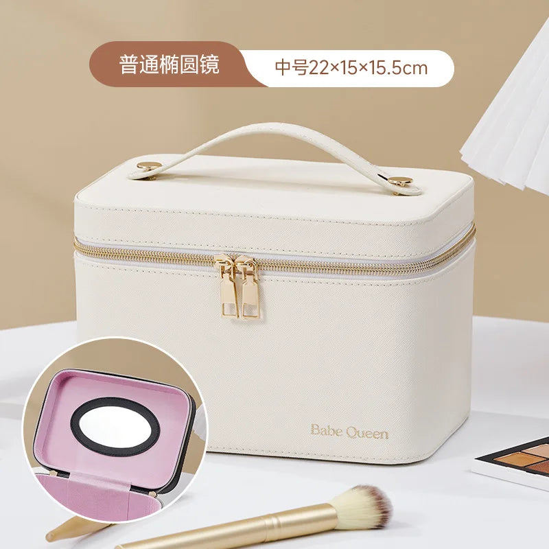 NEW Arrivals 10 Colors  LED Strip Light Mirror Make-Up Storage Case, Portable Large-Capacity Professional Cosmetic Bag