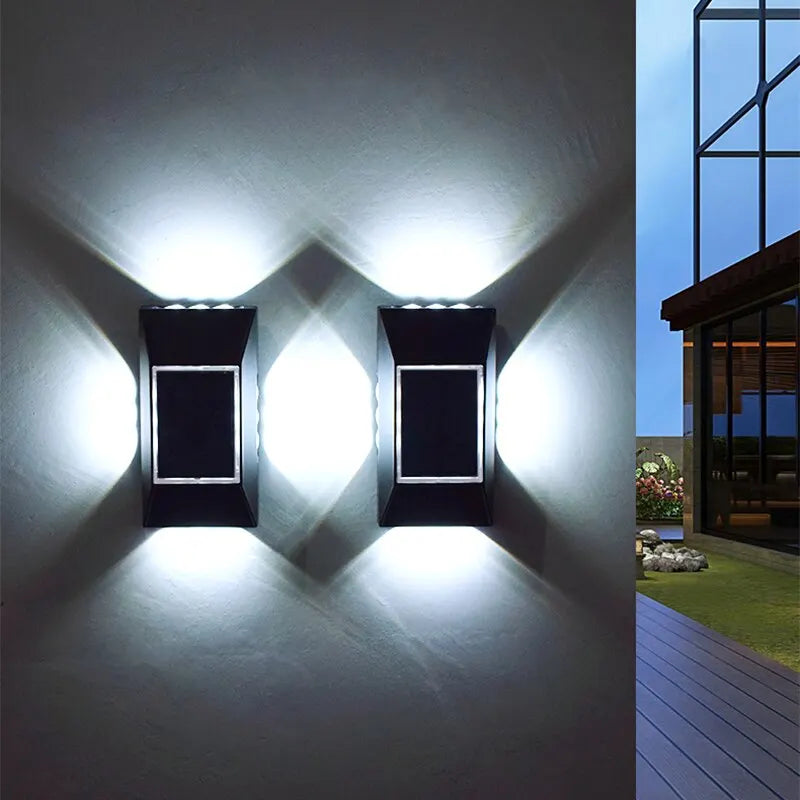 12 LED Solar Wall Lamp Outdoor Waterproof Four Sides Glowing Light Staircase Villa Balcony Lighting Solar Wall Lights