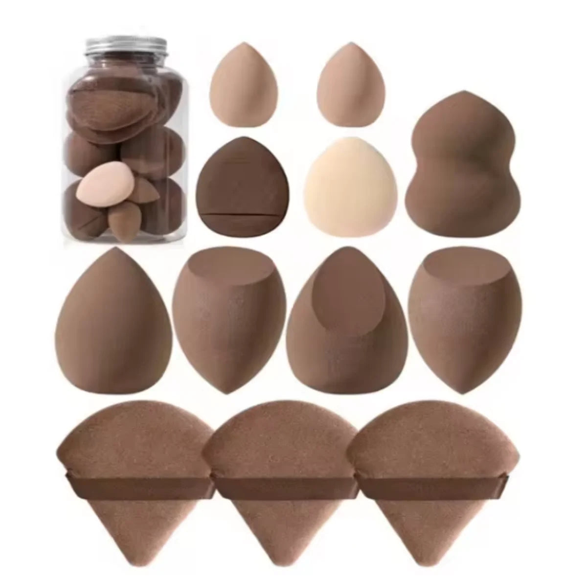 NEW Arrivals 4 Colors Set Face Make-Up Tool Set With Organizer, Large Beauty Eggs Fan Puffs Mini Beauty Eggs Thumb Puffs Make-Up Sponge Puffs Women Cosmetic Accessories