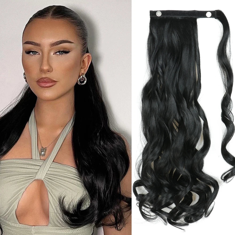 NEW  Synthetic Long Straight Wrap Around Clip In Ponytail Hair Extension Can Be Permed Heat Resistant Pony Tail Fake Hair