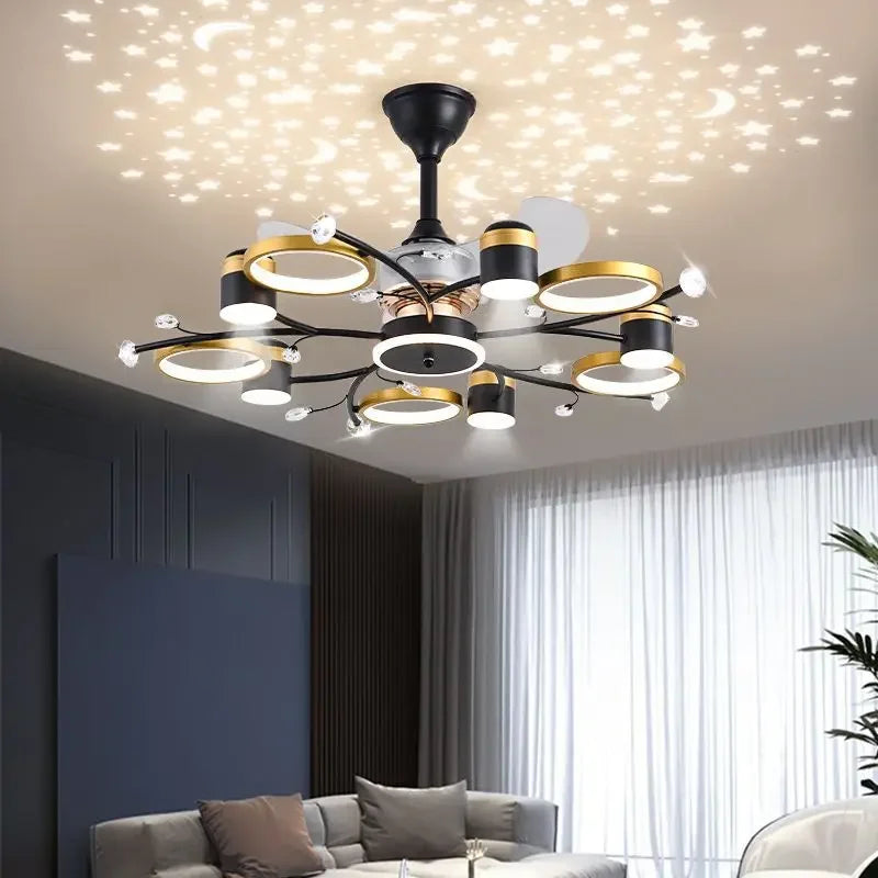 Electric Chandelier with Dining Room Luxury -Style Ceiling Simple Lamp Fan All-in-One Light Home Living Room