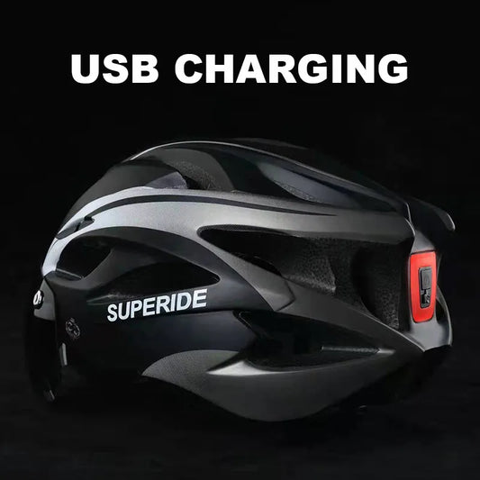 SUPERIDE Rechargeable Road Bike Helmet Men Women Cycling Helmet with Visor & Rearlight Sports MTB Bicycle Helmet with TT Lens