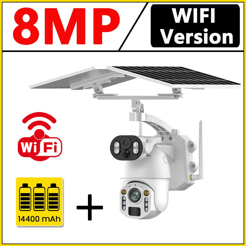 NEW 4K 8MP 50X Optical Zoom Solar Camera 4G Sim/Wi-Fi PTZ Dual Lens Recording Humanoid Tracking Outdoor Waterproof IP Security Camera Home Office Factory Anti-Burglary Systems