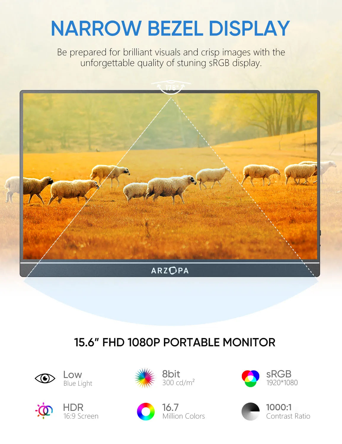 15.6'' FHD 1080P Portable Monitor with HDMI USB IPS Second Monitor External for PC Laptop Mac Switch Xbox ps4,S1 Table