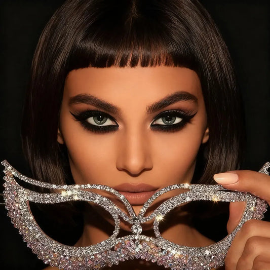 Gold/Silver Color Luxury Exaggerated Special Evening Events Halloween Mask Female Face Decoration Glittering Flash Mask Masquerade Party Costume Accessory Diamond Game Theme