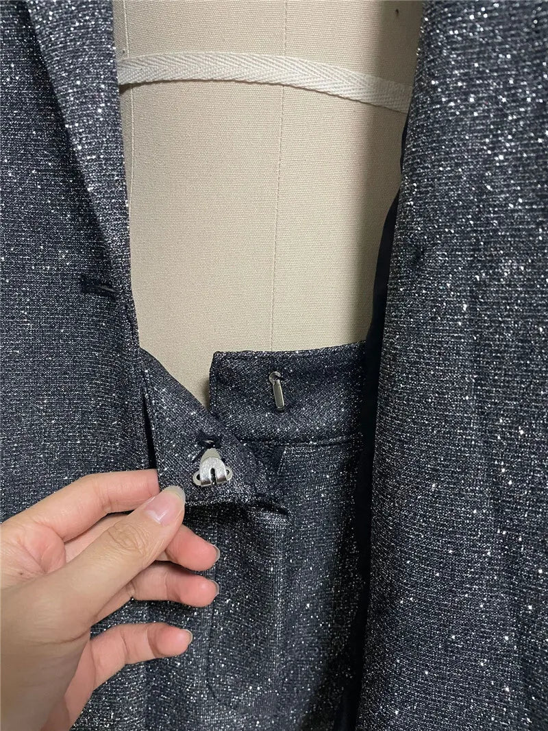 New In Sparkle Sexy Pants Sets Women Autumn Winter New Glitter Long Sleeve Blazer Bra And Trousers Femme Shiny Three Piece Set