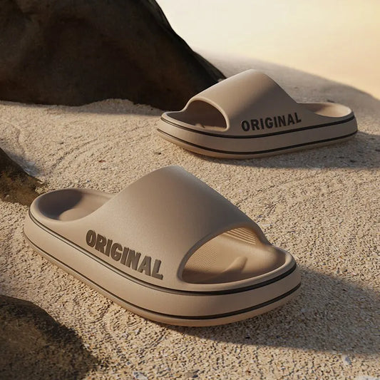 Women Letter Slippers Beach Slides Solid Color Men*s Thick Sole Indoor Bathroom Anti Slip Shoes Summer Couple Sandals