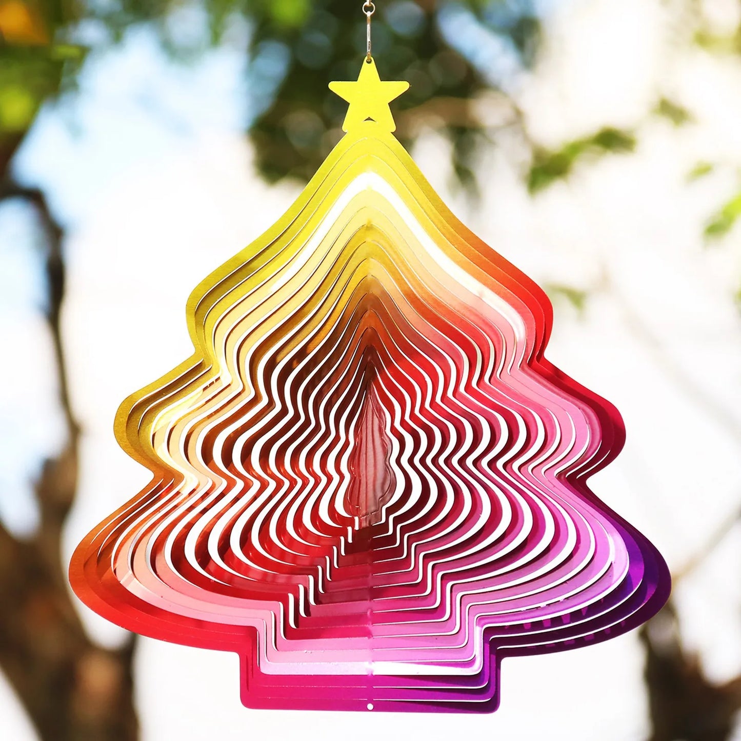 NEW 3D-30cm x 27cm Christmas Tree Shaped Wind Spinner 3D Stainless Steel Metal Wind Chimes Indoor Home Outdoor Garden Courtyard Street Lawn Trees  Christmas Decoration Supplies Garden Decoration Products