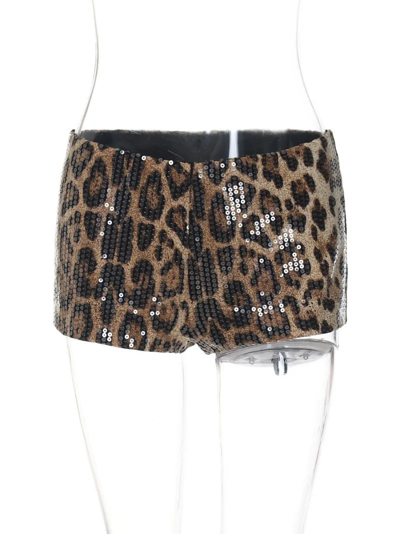 NEW Arrivals Sexy Chic Leopard Super-Short Night Club Shorts Women Fashion Skinny Sequins Short Pants Evening Party Outfit Streetwear