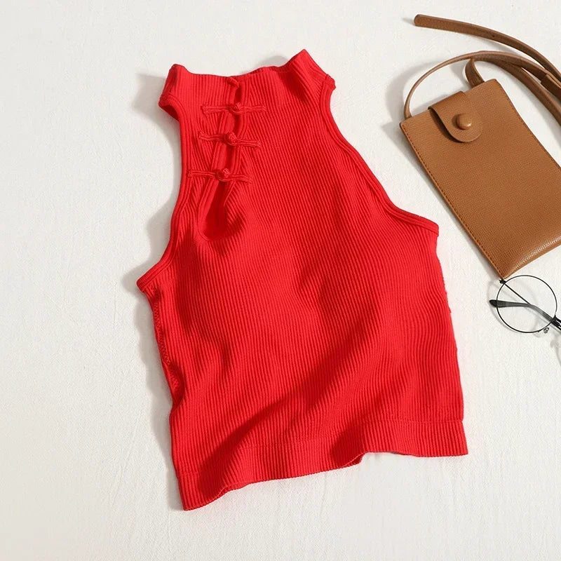 NEW Arrivals Vintage Hault Tanks Camis For Women Sleeveless Almighty Casual Button Femme Croset Crop Tops With Built in Bras Woman Camisoles