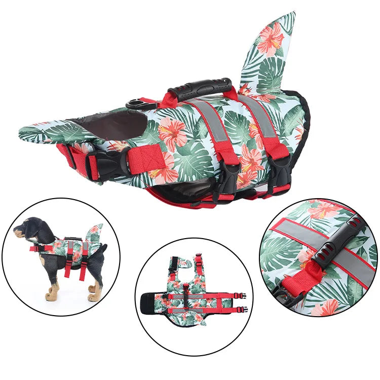 12 Colors Top Quality Dogs Life Jacket for Small Medium Large Dogs Swim Boating Flotation Vests High Buoyancy Shark Pet Swim Safety Vest Pets Apparel Supplies