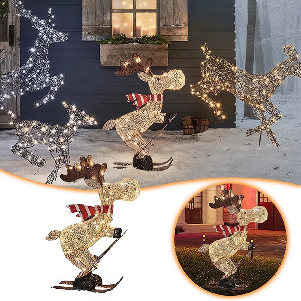 NEW Arrivals Lighted Reindeer Ornaments Glowing Ski Deer Statue with LED Lights String Standing Reindeer Figurines for Christmas New Year Eve Decoration Home Outdoor Garden Courtyard Lawn Accessories Supplies