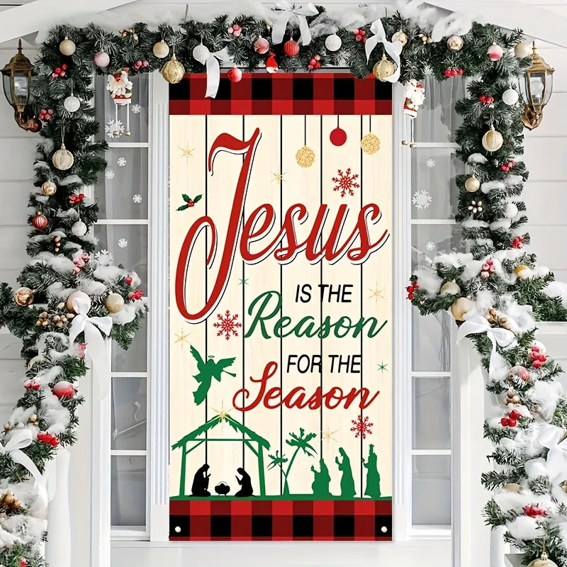 Christmas Door Frame,New Year Hanging Banner Decoration Background, Holiday Party Decoration Supplies