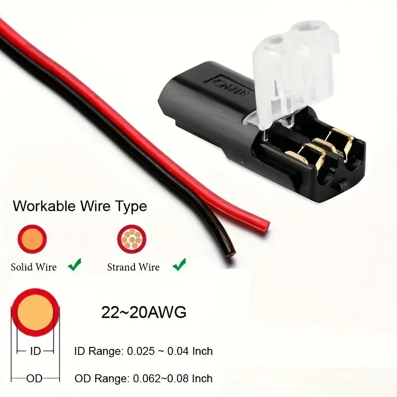100 PCS Set H2 2-Pin Pluggable Wire Connectors, Nylon Insulated Copper Quick Connect Terminal Blocks, Suitable for Low-Voltage Cables, No Power Mode Required, No Electronic Components