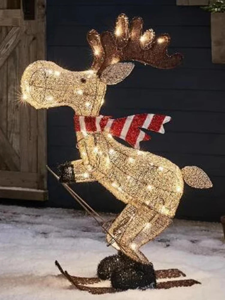 NEW Arrivals Lighted Reindeer Ornaments Glowing Ski Deer Statue with LED Lights String Standing Reindeer Figurines for Christmas New Year Eve Decoration Home Outdoor Garden Courtyard Lawn Accessories Supplies