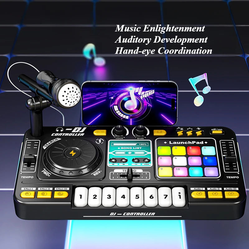 Children Musical DJ Mixer with Microphone Light Bluetooth DJ Turntable Educational DJ Console Junior Music Toy Kids Gifts
