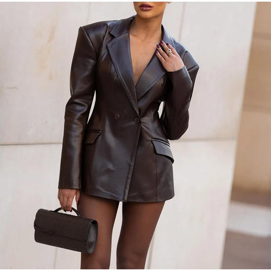 New Arrivals Autumn Woman Black PU Leather Jacket Chic Vintage American Street Wear Short Lapel Zipper Belt Biker Coats Fashion Streetwear Ladies Fashion Clothing Supplies