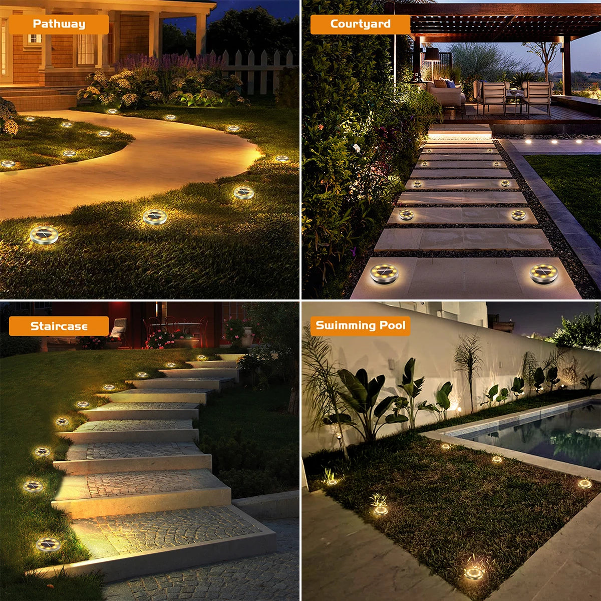 NEW Arrivals 4/8PCS Set Solar Ground Lights IP65 Waterproof Solar Lights Outdoor Solar Garden Lights In-Ground Landscape Lights for Yard Lawn Patio Deck Home Garden Lighting Accessories