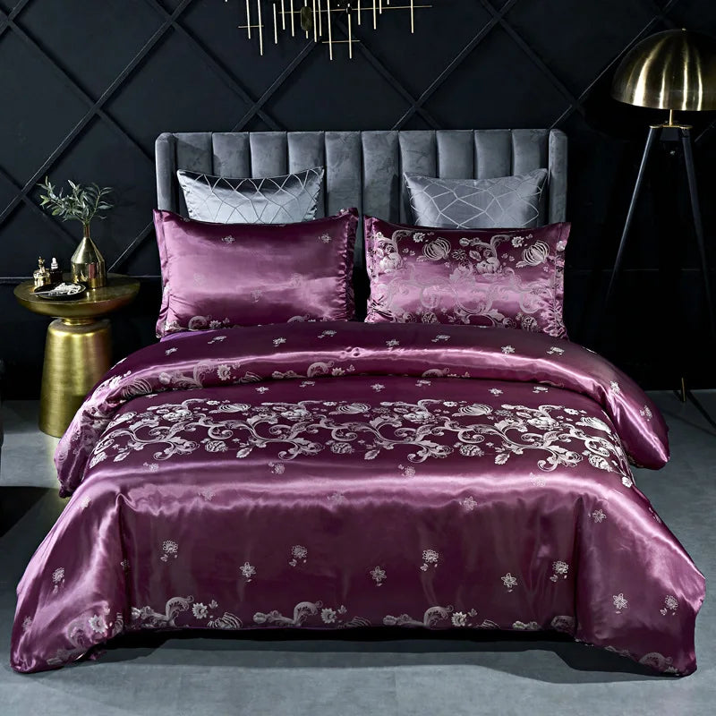 NEW Arrivals 3PCS Set 5 Colors High End Jacquard King Size Bedding Set Luxury European Wedding Bedding Sets Queen American Satin Double Duvet Cover Set 220x240