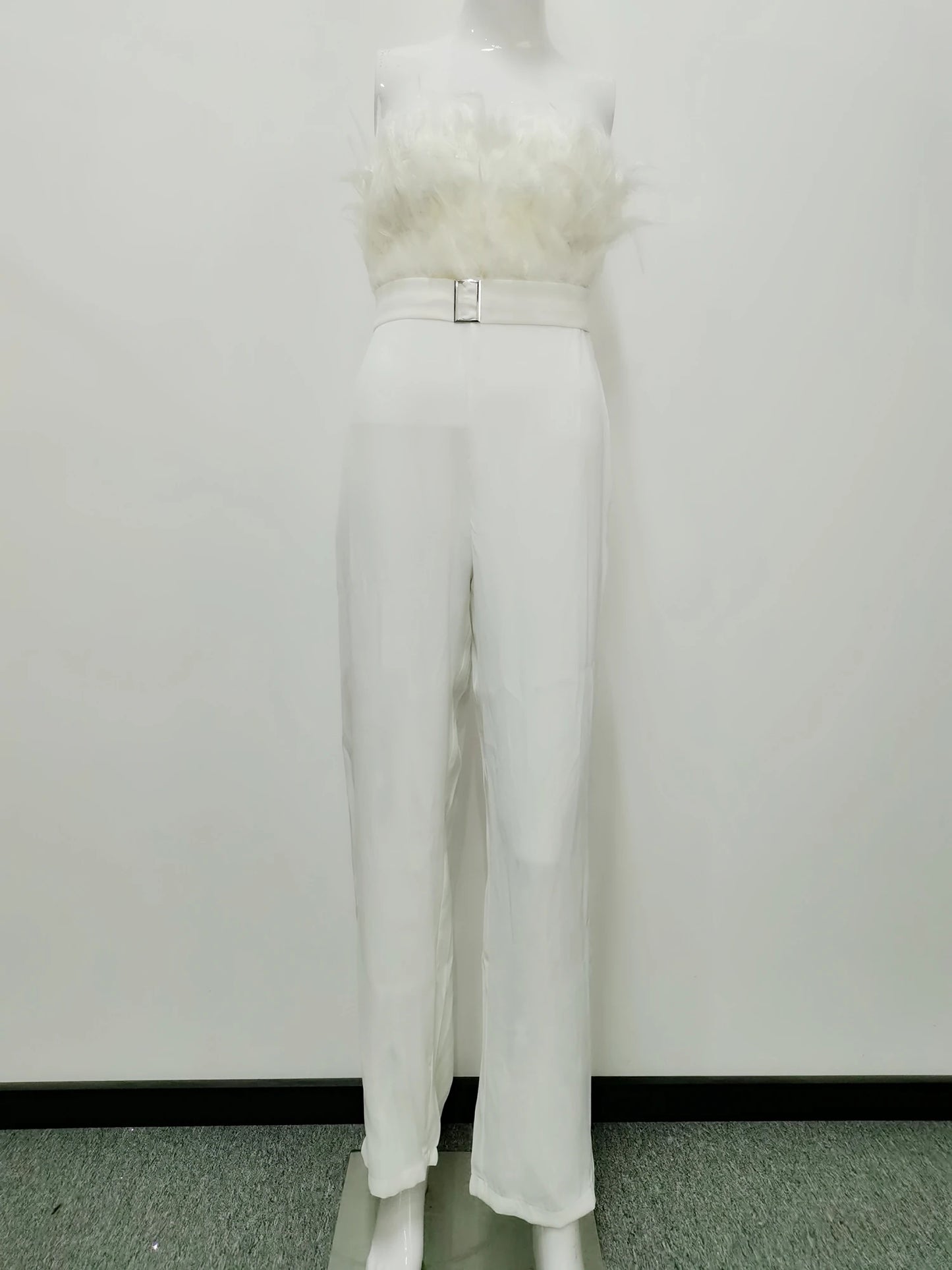 NEW Arrivals Luxury Women Female Elegant Long Jumpsuit Strapless Slash Neck Feather Tube Top Sexy Summer Evening Business Dinner Autumn Night Clubwear Party Girls Ladies Luxury Fashion Clothing Supplies