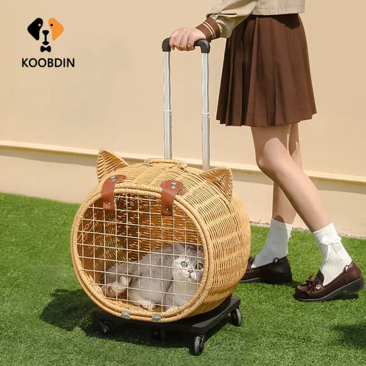 Cat-Dog Portable Bag Pet Outgoing Trolley Case Vine Weaving 13KG Cat and Dog Bag High Beauty Outdoor Travel Bag