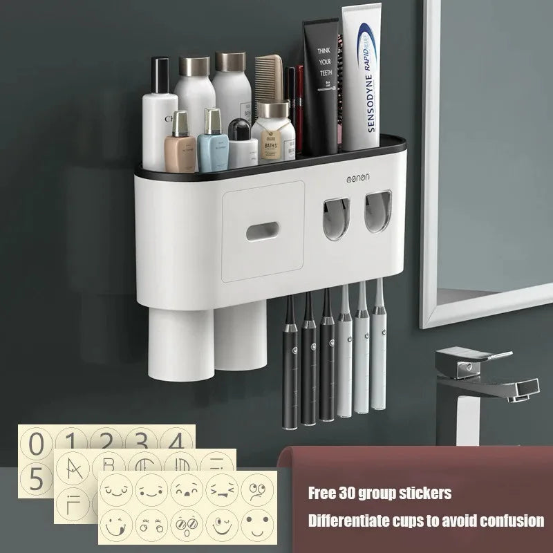 NEW 1Pcs Pink/Black/Gray Color Wash Set  Automatic Toothpaste Squeezer Cups Gargle Cup  Punch-Free Toothbrush Cup Holder Storage Rack Bathroom Products Home Accessories