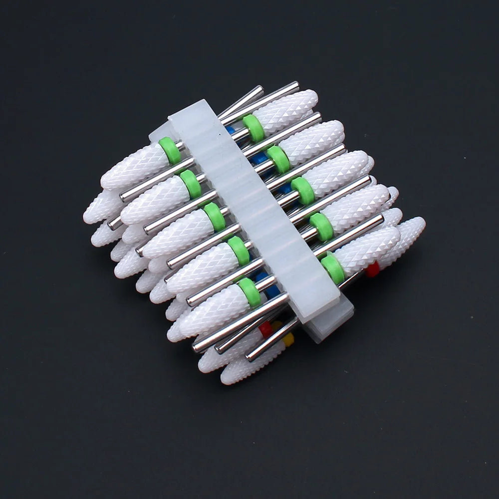 10pcs Ceramic Nail Drill Bits Set Milling Cutter for Electric Manicure Bit Flame Corn Files Pedicure Machine Polish Accesoires