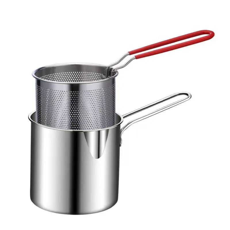 NEW Arrivals Mini Fryer Stainless Steel Deep Frying Pot Tempura French Fries Fryer Strainer Chicken Fried Pan Kitchen Cooking Tool Oil Filter Kitchen Accessories Home Supplies