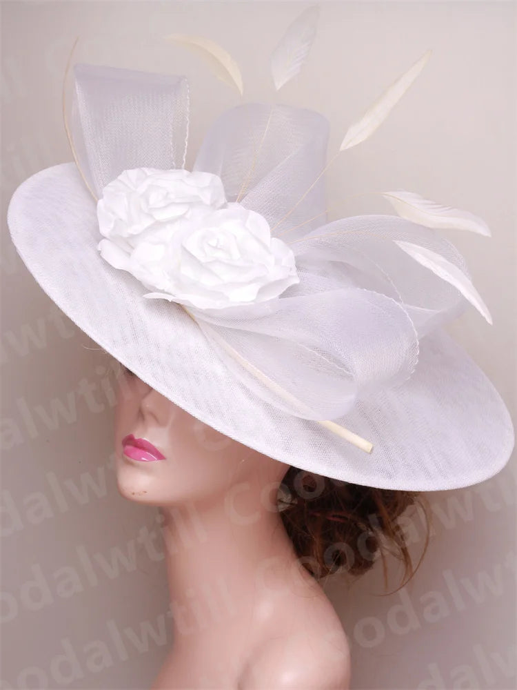15 Colors Flower Big Royal Ascot Race Ladies Fascinator Luxury Hat Elegant Women Evening Wedding Party Business Dinner Opera Concert Red Carpet Headpiece Bride Wedding Headwear Apparel Accessories