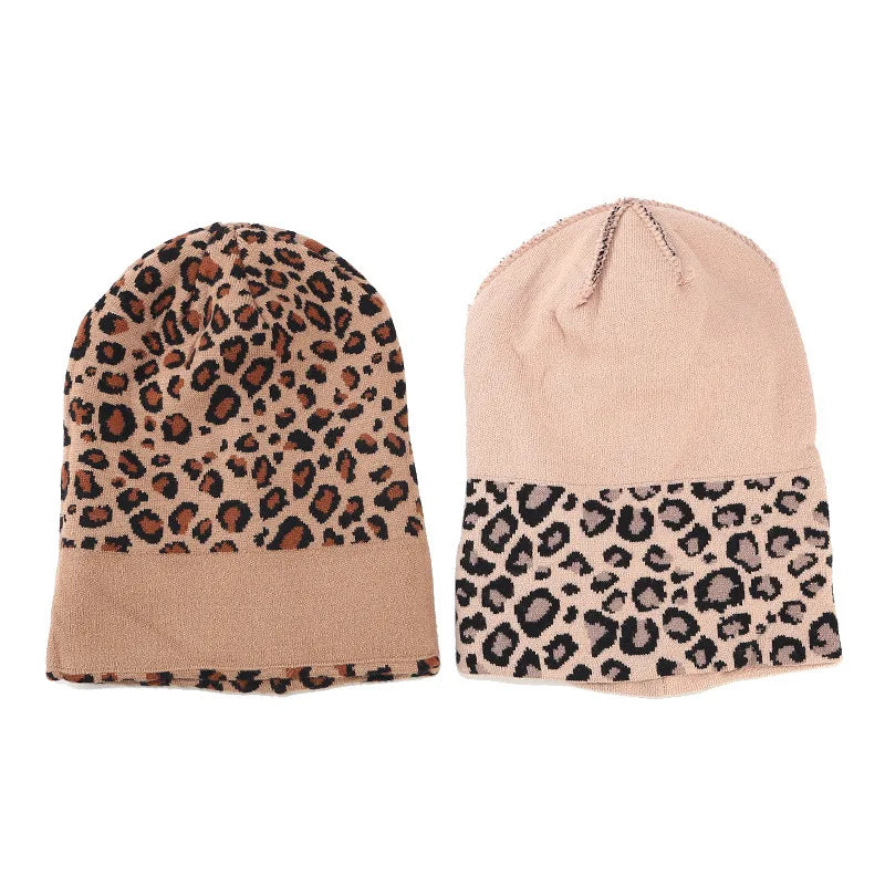 Europe Fashion Winter Knitted Hat Women Outdoor Beanie Warm Leopard Cold Hat with Thick Ear Protection Knitted Hat Men