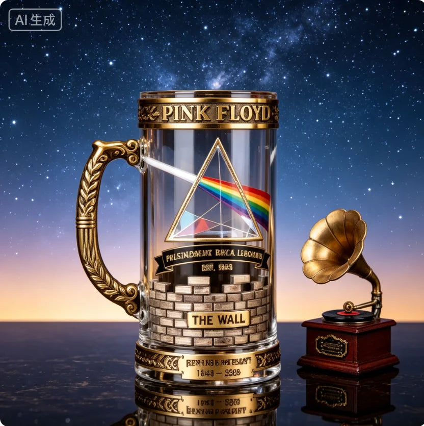 1965–2026 Pink Floyd 61st Anniversary Commemorative Beer Tankard, Dark Side of the Moon Prism Collectible Glass Mug Collectible Barware Pub Bar Restaurant Drinkware Decoration