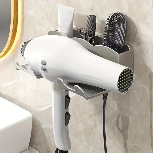 White/Black Color  Hair Dryer Storage Rack, Non Perforated Bathroom Wall Mounted Bracket, Bathroom Air Duct Storage Bathroom Accessories