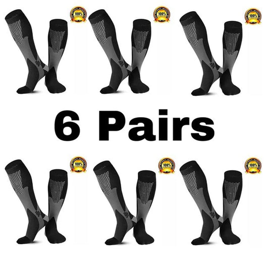 6 Pairs Compression Socks Men Women Running Sports Varicose Vein Edema Knee High 30 MmHg Leg Support Stretch Stocking