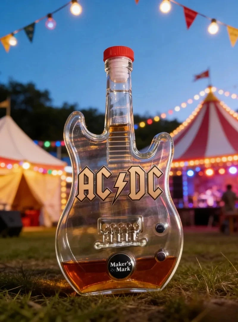 AC/DC Lovers Electric Guitar Shaped Whiskey Decanter with Crown Topper Creative Style Crystal Glass Liquor Bottle for Rock Fans Gifts Bar Pubs Night Club Drinkware Decorations Barware Accessories
