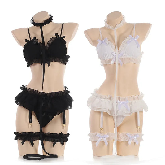 Japanese Women Sex Lingerie Set Bdsm Clothing Lace Ruffle Sex Underwear Kawaii Costume Garter Maid Transparent Exotic Sleepwear