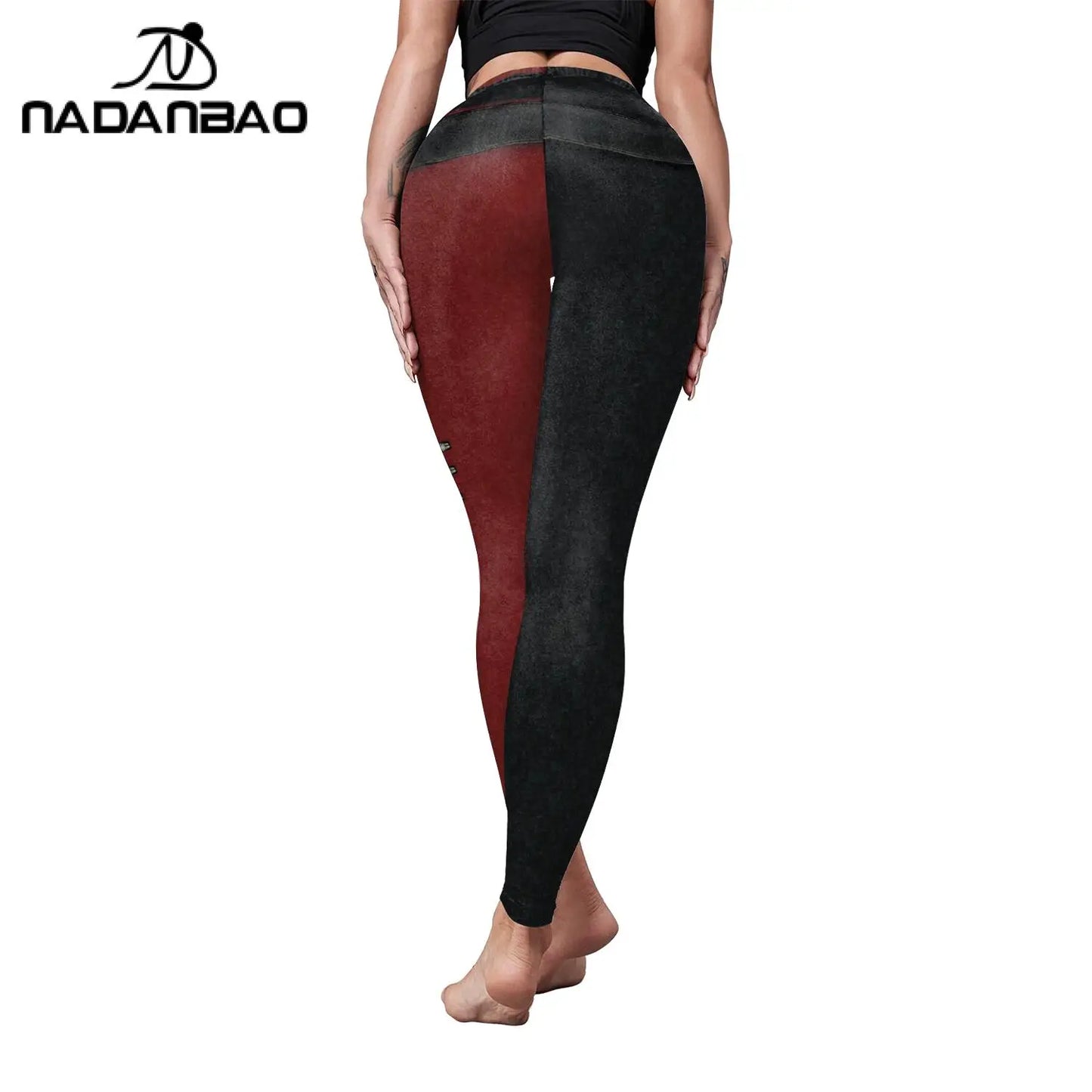 Nadanbao 2024 Womens for Leggings Gothic Style Denim Print Slim Stretch Trouser Black Leggings Street Leisure Pants