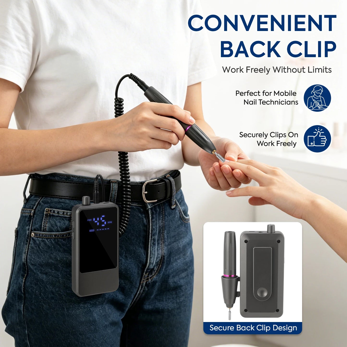 45000RPM Nail Drill USB Type C Electric Machine Portable Nail Polisher with LCD Display Electric Nail Polisher with 1600mAh Nail Tools Outdoor Travel Home Use Manicure Nails Care Supplies