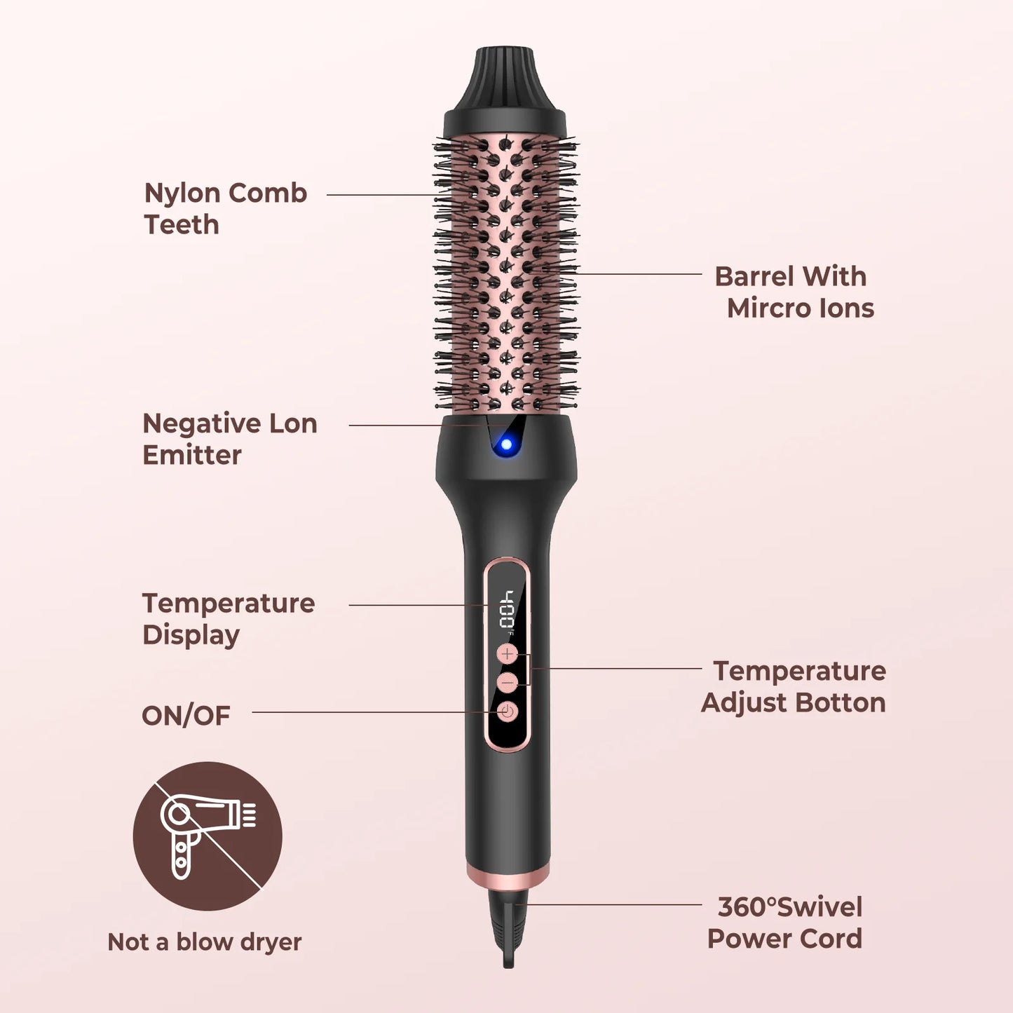 UK Plug Heated Styling Brush 3-in-1 Ionic Hair Curler/Straightener with Anti-Scald Electric Curl Wand Curling Iron Hair Styling Tools