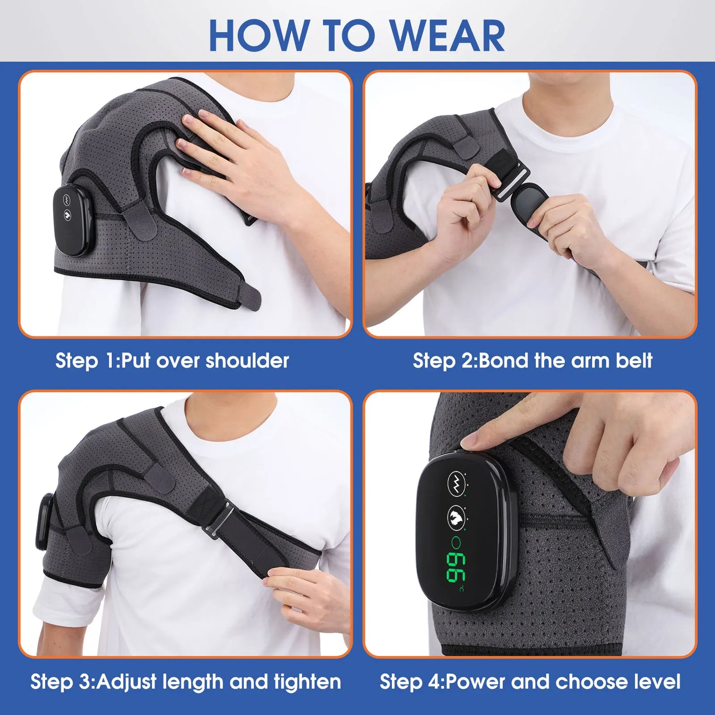 NEW Arrivals Black/Gray Color Heating Massage Device Infrared Therapy Vibration Electric Shoulder Massager Wrap Belt For Neck Back Body Arthritis Relief Pain Sports Health Care Supplies