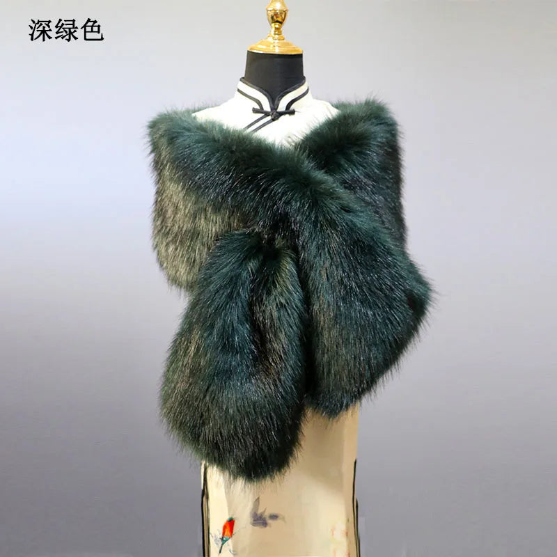 NEW Arrivals 32 Colors 160*22cm Women Luxury Warm Faux Fox Fur Shawl Winter Ladies Plush Scarf Wraps Cloak Coat Wedding Long Cape Scarves Girls Ladies Luxury Fashion Clothing Products