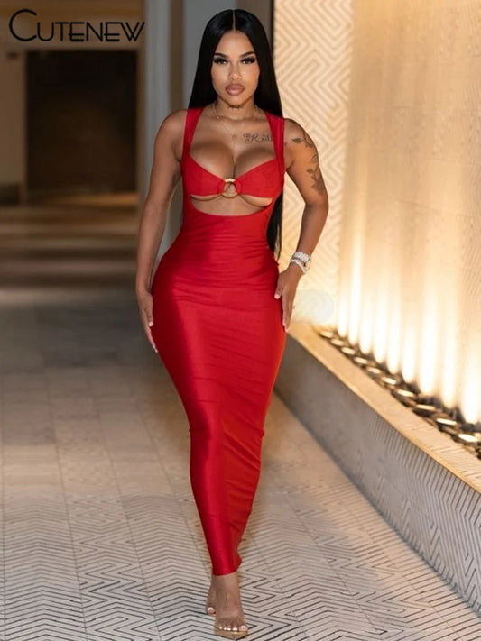 Low-Price Sales are Limited NEW Solid Elegant Women Maxi Dress Classic Elegant Hollow Out Backless Sleeveless Sheath Female Simple Sexy Frock Evening Beach Nightclub Party Dress Girls Ladies Sexy Fashion Clothing Supplies