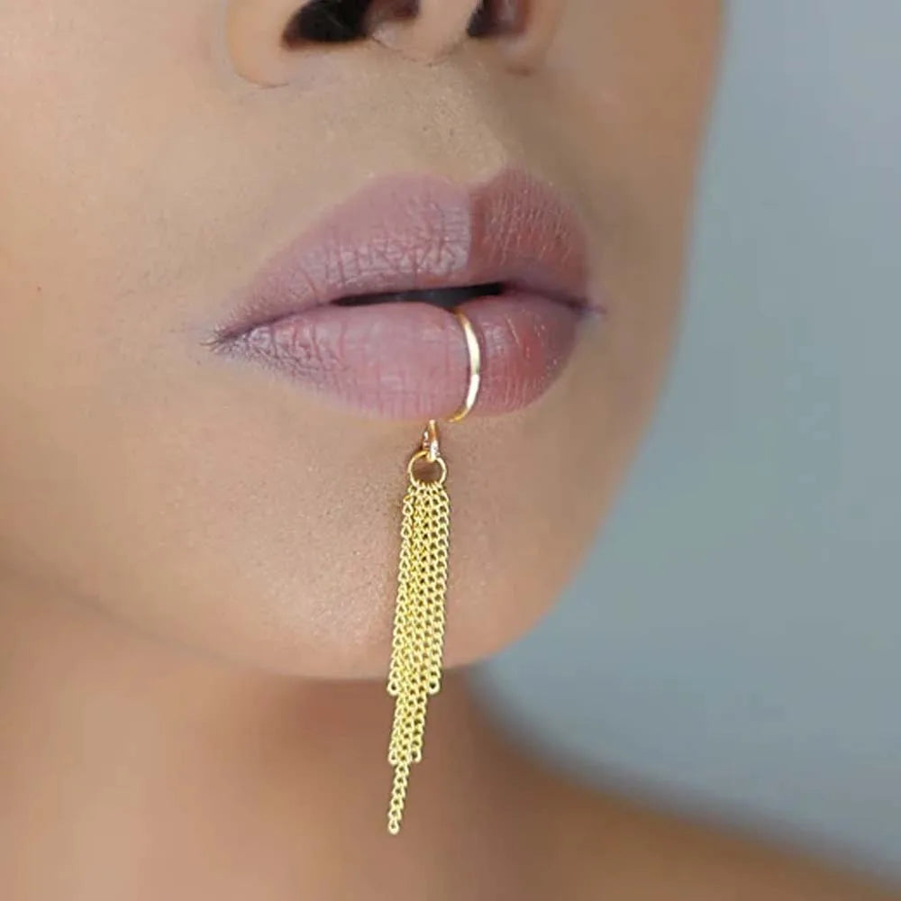 NEW Arrivals Tassel Lip Cuff Women Punk Piercing Chain Metal Festival Rave Party Night Club Outfit Fashion Body Jewelry Sexy Women Girls Jewelry Fashion Supplies