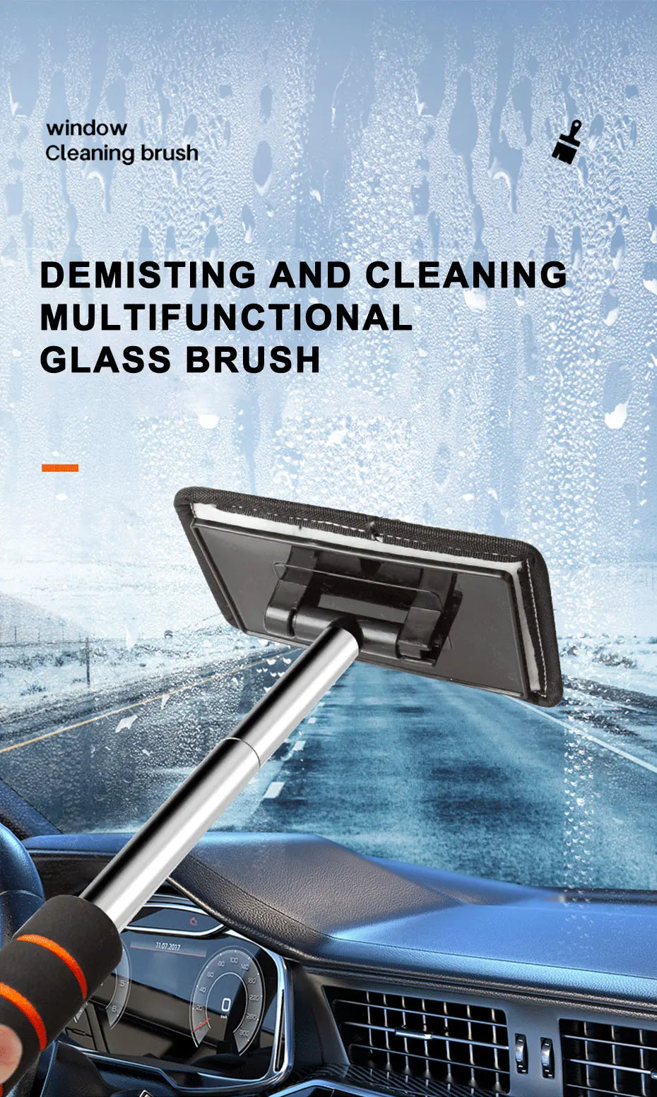 NEW Arrivals  Car Front Windshield Defogging Brush Telescopic Long Handle Car Household Glass Clean Brushes Dust Remover Tools Car Cleaning Accessories
